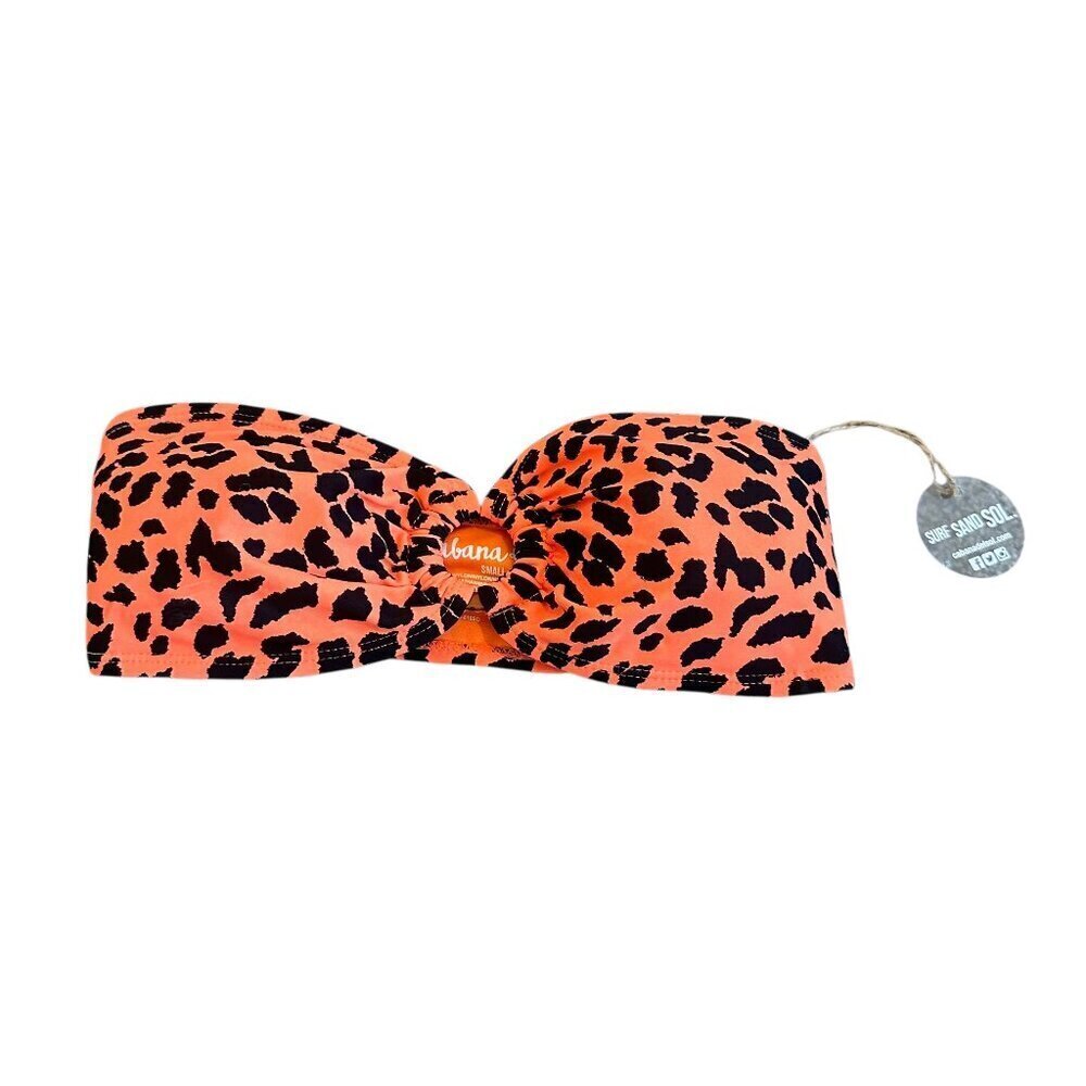 Cabana Del Sol Neon Orange Animal Print Bikini Top Strapless Swimsuit Small NWT